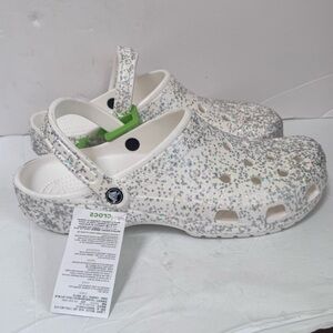 CROCS New Classic Starry Glitter Clogs Comfort Slide Metallic Shoe Mule White 13